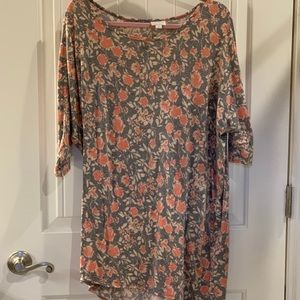 LulaRoe XL Irma Floral Coral/grey